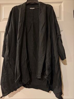 Black Draped Open Linen Wrap/ Jacket